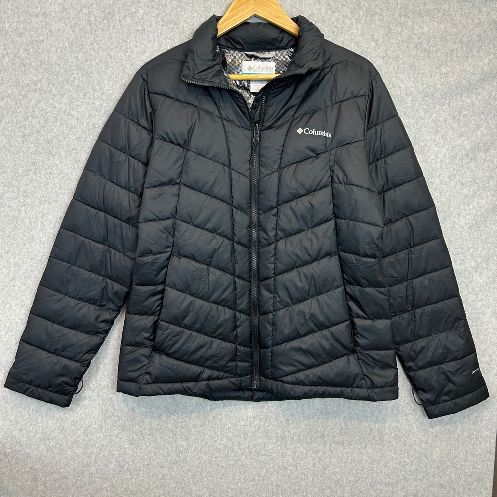 Columbia Heavenly Jacket Women Black L Omni-Heat Full Zip Chevron Quilted Puffer